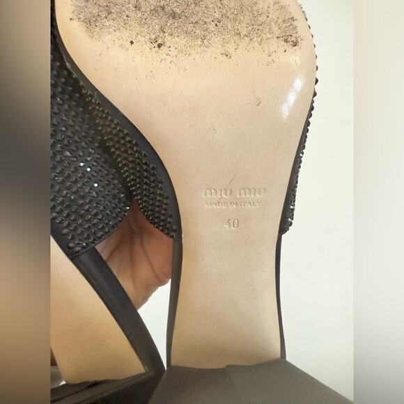 Miu Miu black Satin Leather Crystal embellished high heel slip on mules EU 40 - Picture 10 of 10